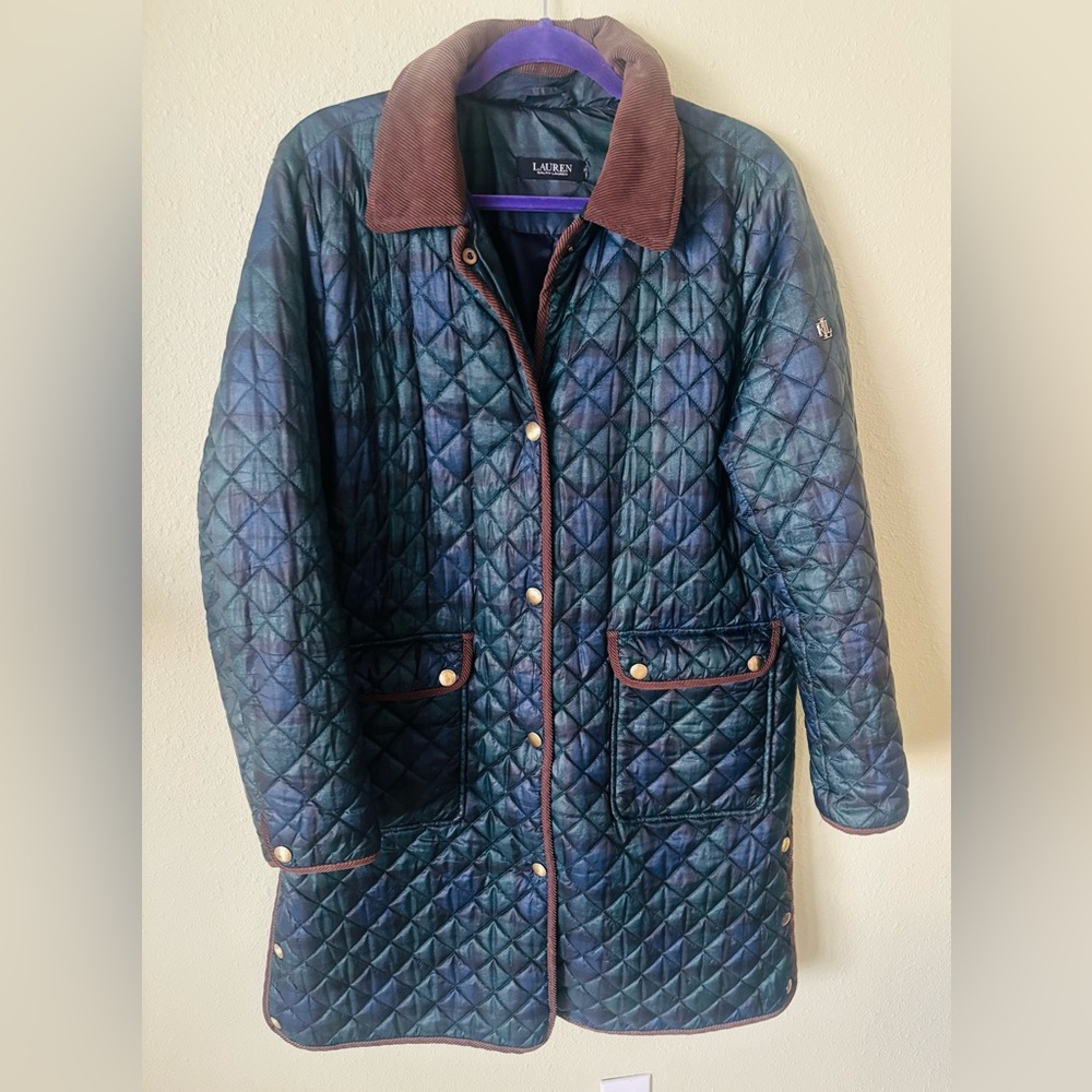 Ralph Lauren Navy and Brown Quilted Puffer Coat - Picture 3 of 13